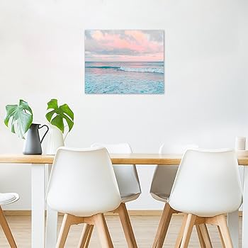 Amazon.com: LB Pink Ocean Cloud Wall Art Teal Blue Sea and