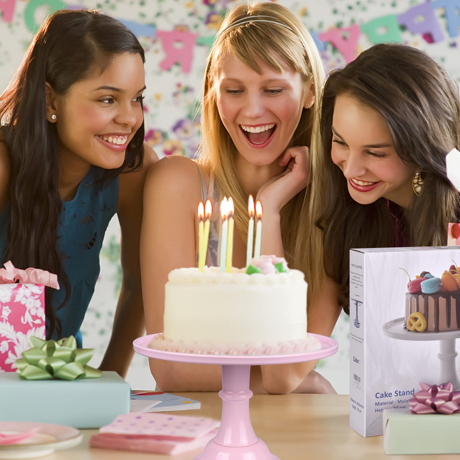 KLASKWARE Round Cake Stand 11" Melamine Cake Display Stand Dessert Cupcake Display Tray for Graduation,Wedding,Birthday,Party,Anniversary,Ceremony (Pink)