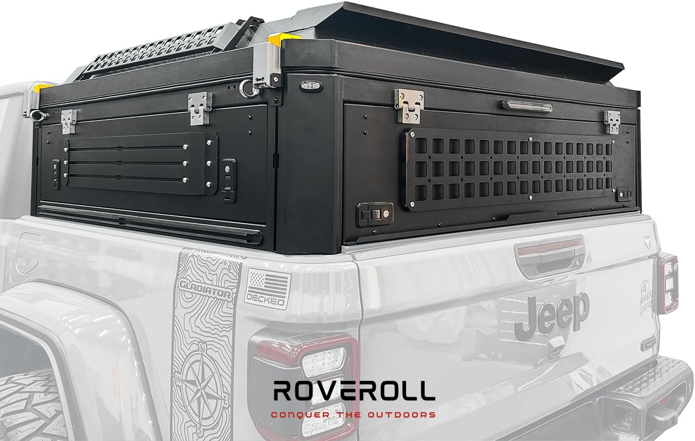 Hardshell Camper Shell Cap,Truck Canopy with Rooftop Tent, with LED Light, USB Charing Station, Ladder, Memory Mattress, Compatible for 2019-2025 Jeep Gladiator, 5 ft. Bed
