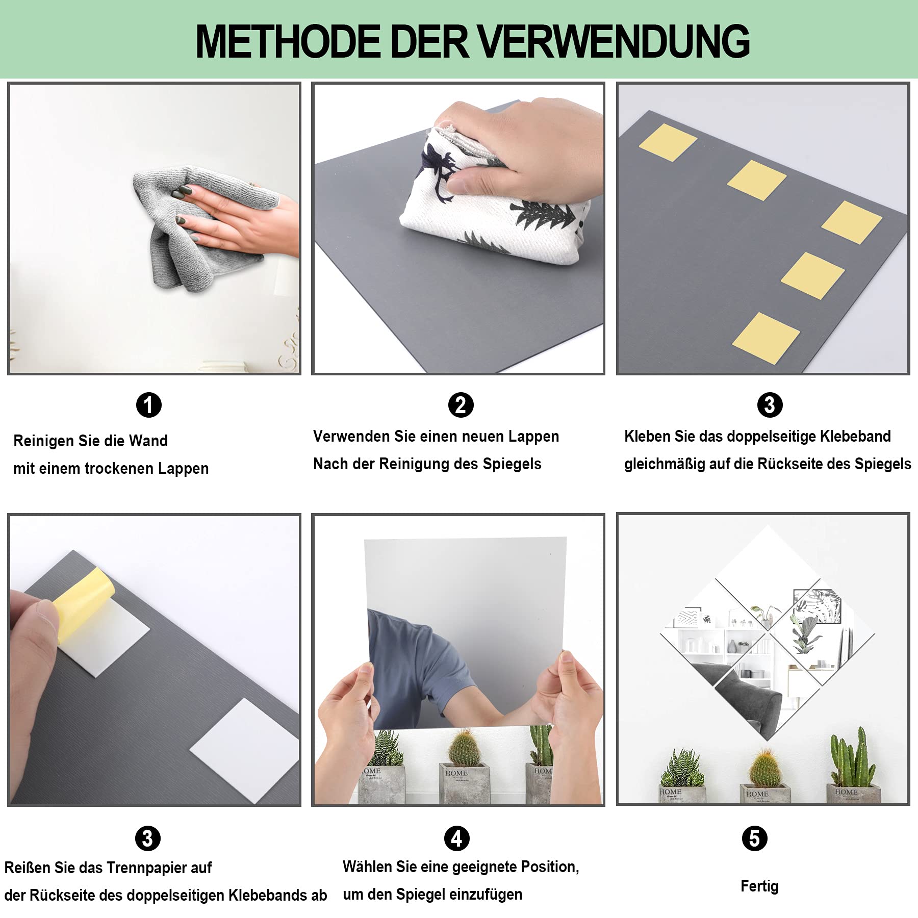 4 Pack Self Adhesive Mirror 8x8inch Adhesive Mirror Tiles 2MM Thick