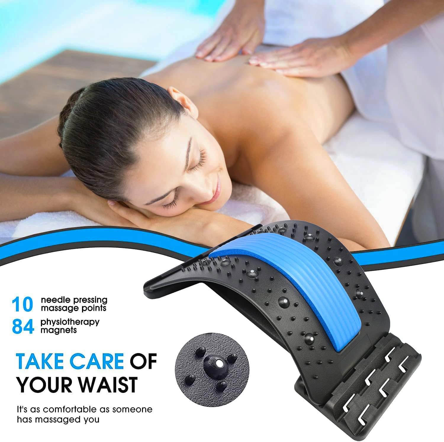 Back Stretcher, Back Cracker, 4-Level Lower Back Pain Relief Products - Black/Blue