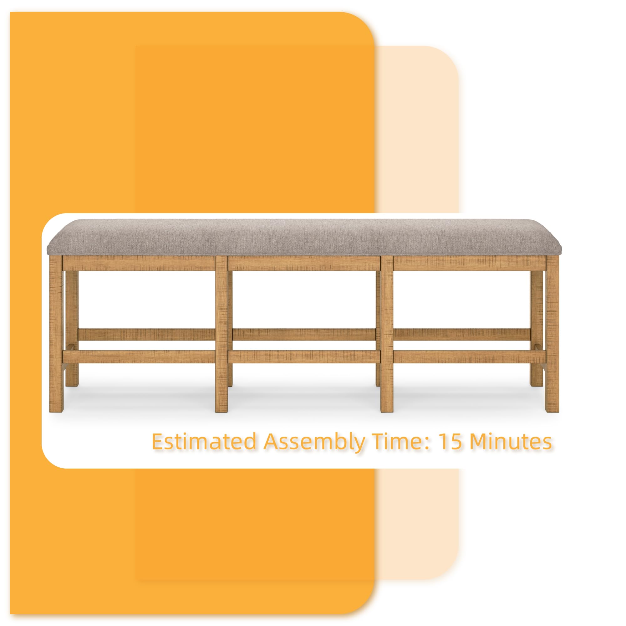 Signature Design by Ashley Havonplane Counter Height Dining Bench, 72" | Plush foam 25.6" seat, Distressed light brown pine wood frame, Seats 3 adults comfortably