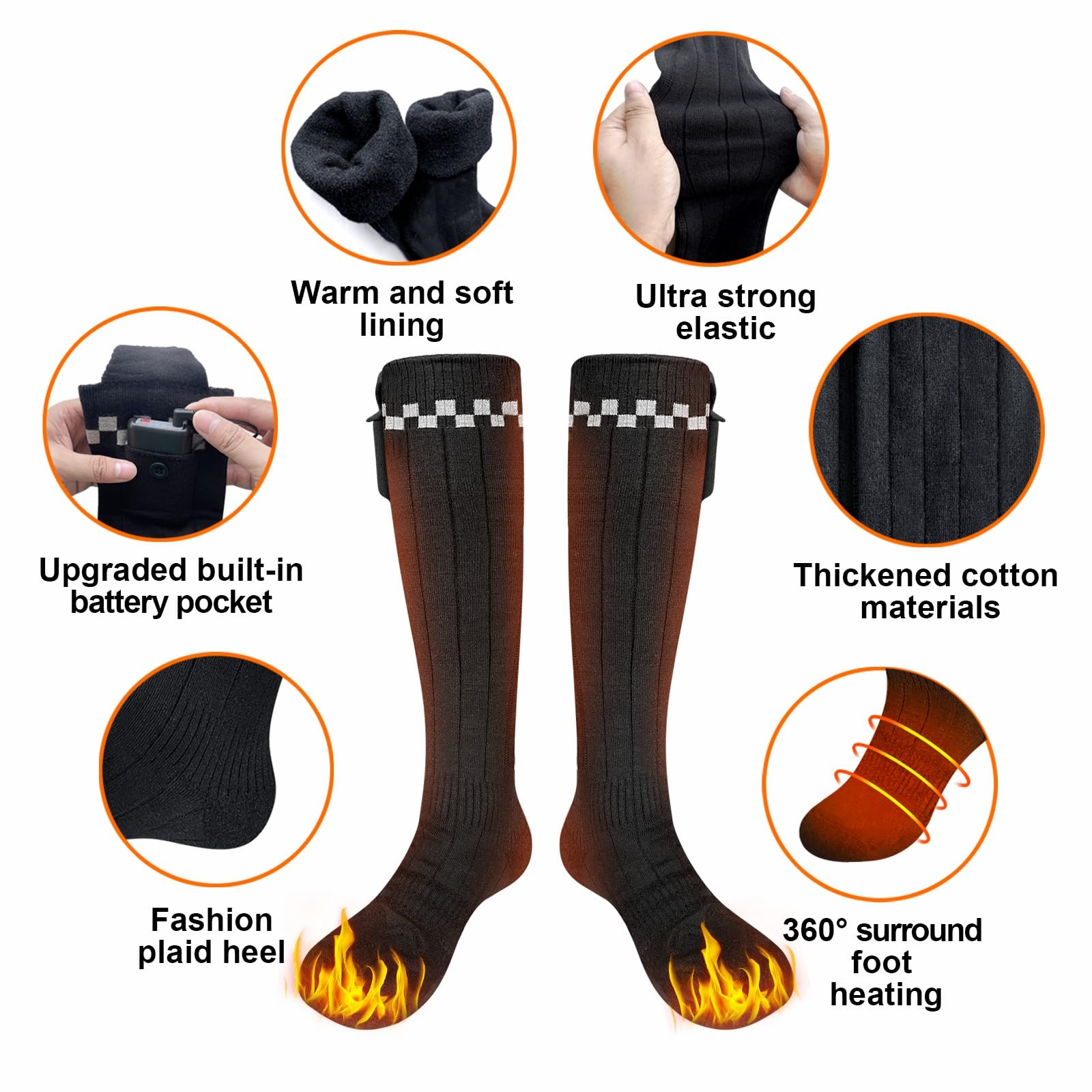 Chaussettes chauffantes pour Hommes Femmes,Chaussettes chauffantes avec Batterie Rechargeable 4500mAh Chauffe-Pieds-Gris