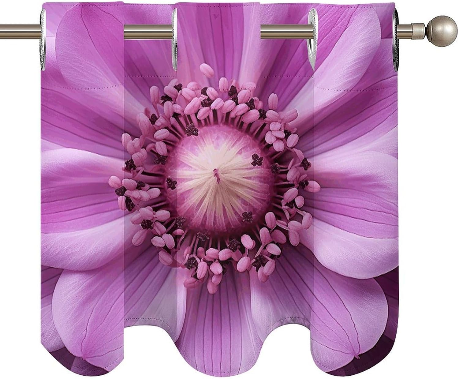 Purple Flower Center 2 Pack Valance Curtains Window Treatments. Adjustable Curtain with Rod Pocket.Cafe Curtains is Half Curtains for Privacy Decorative 52x18.1 Inch.