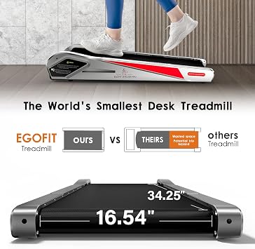 Egofit Walker Pro/Plus Under Desk Walking Treadmill for Working from Home, Compact Walking-Only Treadmill with Fixed 5% Incline for Office Use, Quiet Operation, App & Remote Control