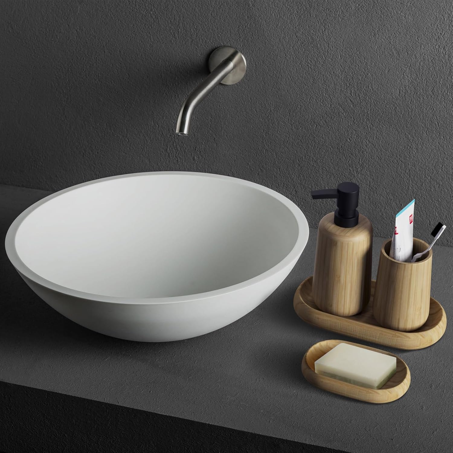 Bathroom Accessory Sets, 4PCS - Bamboo Soap Dish, Soap Dispenser, Tray, Mouthwash Cup for Home Office Hotel - Image 4