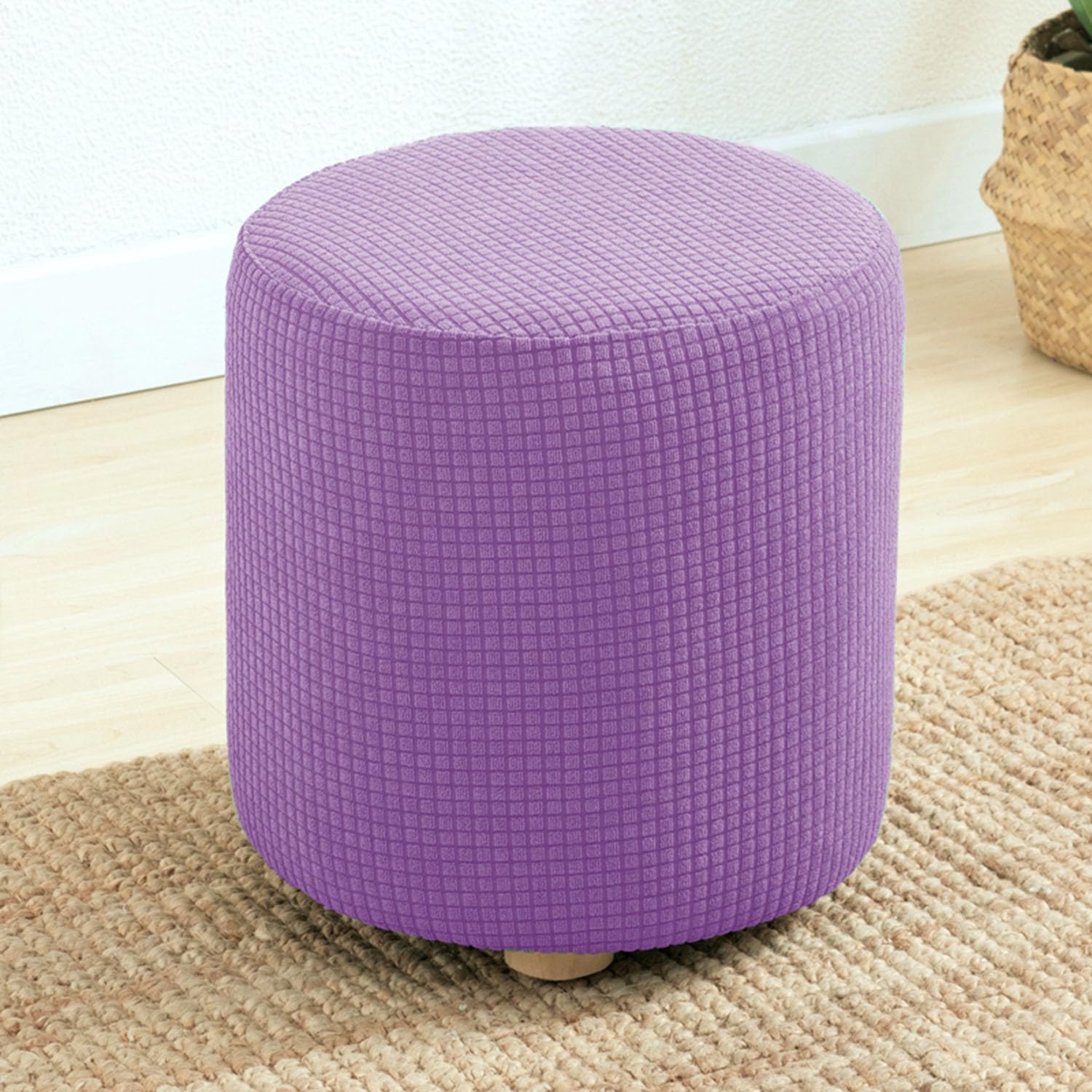 Rtsfkfs Purple Small Round Pouffe Cover Stool Covers Round Stretch Round Pouffe Cover Ottoman Slipcovers Removable And Washable Furniture Protector For Dia 23-33Cm Small Round Foot Stool(Purple)