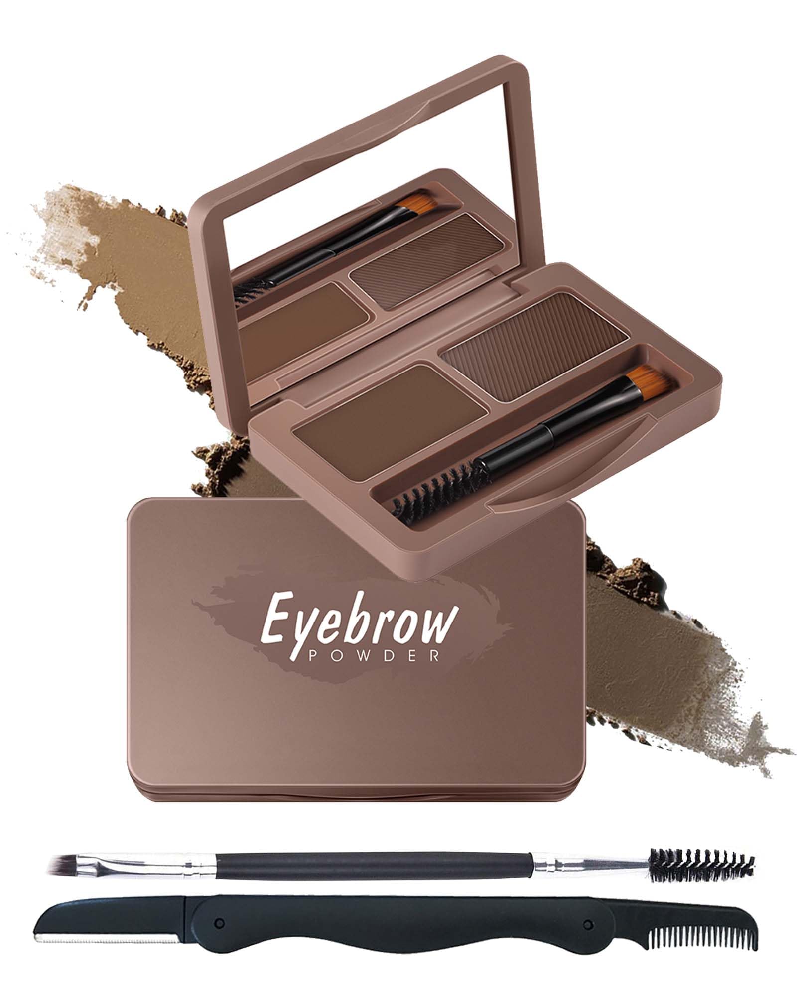 Eyebrow Powder Kit-2 Colors Soft Eye Brow Tinted Powder Palette, Waterproof & Long Lasting Dark/Light Brown Brow Filler, Professional Eyebrow Contour
