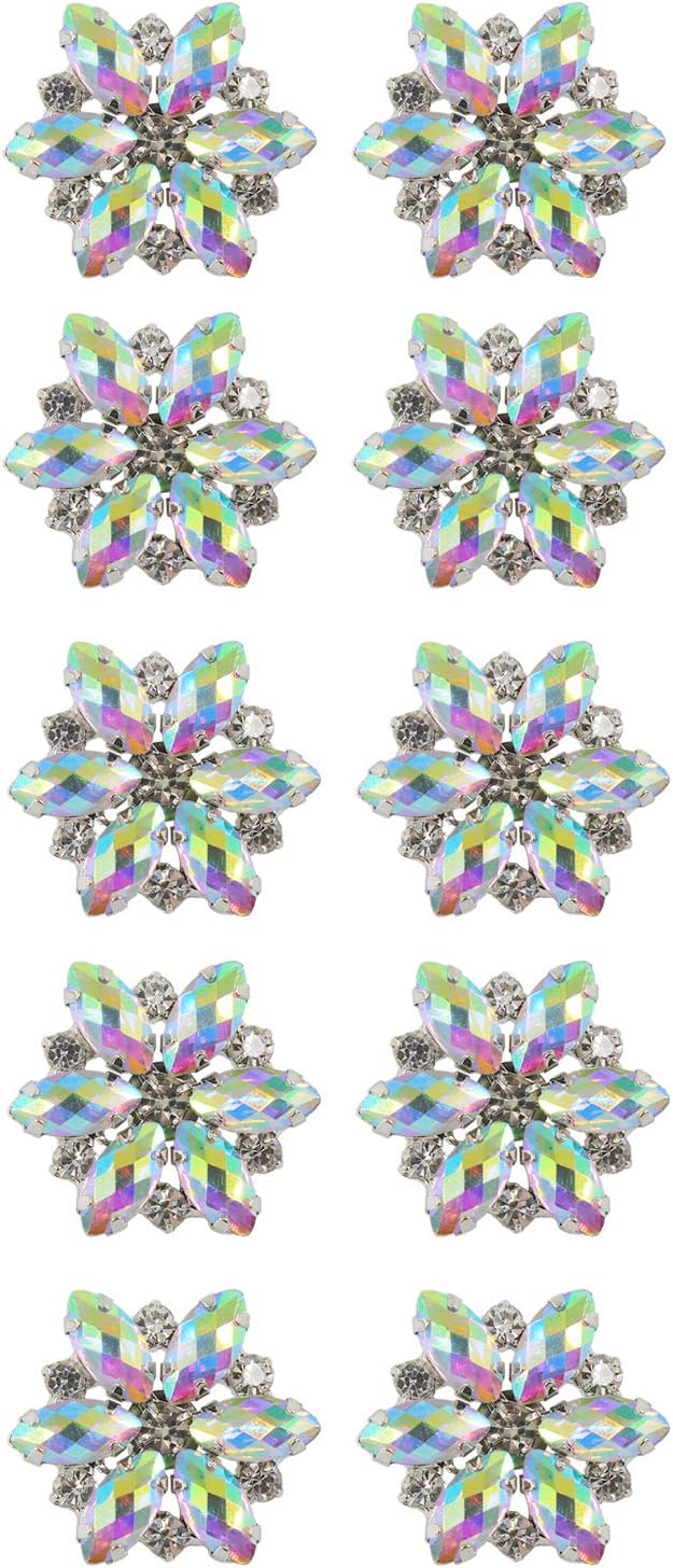 Jerler 10 Pcs Sliver Rhinestone Buttons Crystal Embellishments Sew on Clothing Buttons