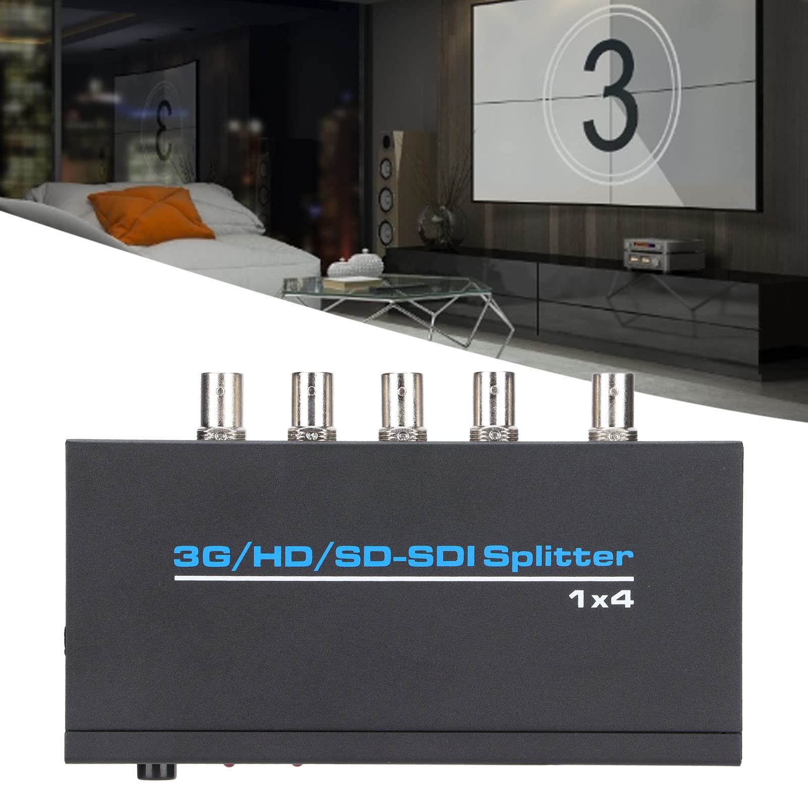 S114 SDI Splitter 1 in 4 out, Distributore Coassiale Amplificatore Video Splitter Box BNC, Distributore Digitale SDI Supporta SD‑SDI HD‑SDI 3G‑SDI Fino a 1320 Piedi AC(Nero)