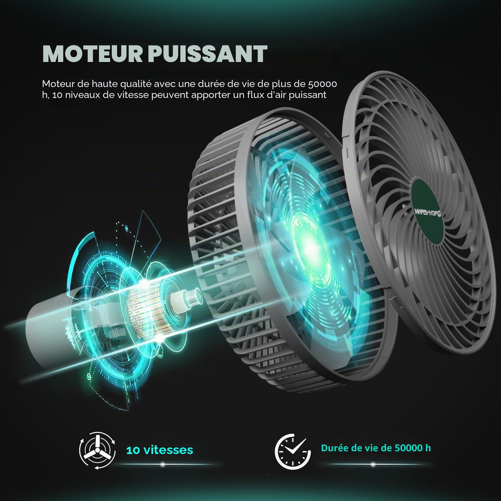 Mars Hydro M6 Ventilateur oscillant pour tente de culture, 10 vitesses et faible bruit pour les plantes hydroponiques et la circulation de l'air, avec contrôle pratique via application/WiFi.