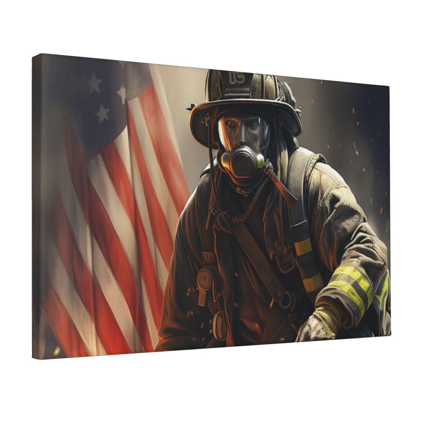 Canvas Wall Art for Living Room Wall Decor 12"x18" Modern Artwork Painting Pictures Hanging Canvas Prints Patriotic Firefighter Aesthetic Wall Art for Bedroom Bathroom Office Wallart Decor