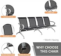 Vista 4 de Kinfant Sillas de sala de espera – Sillas de recepción de conexión de 4 asientos, sillas de sala de espera con brazos y marco de acero inoxidable