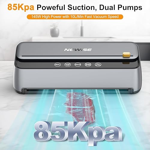 Miniatura 3 de Sellador automático al vacío, sellador de alimentos al vacío de 85 kpa con doble bomba, máquina de sellado al vacío de alimentos con cortador y