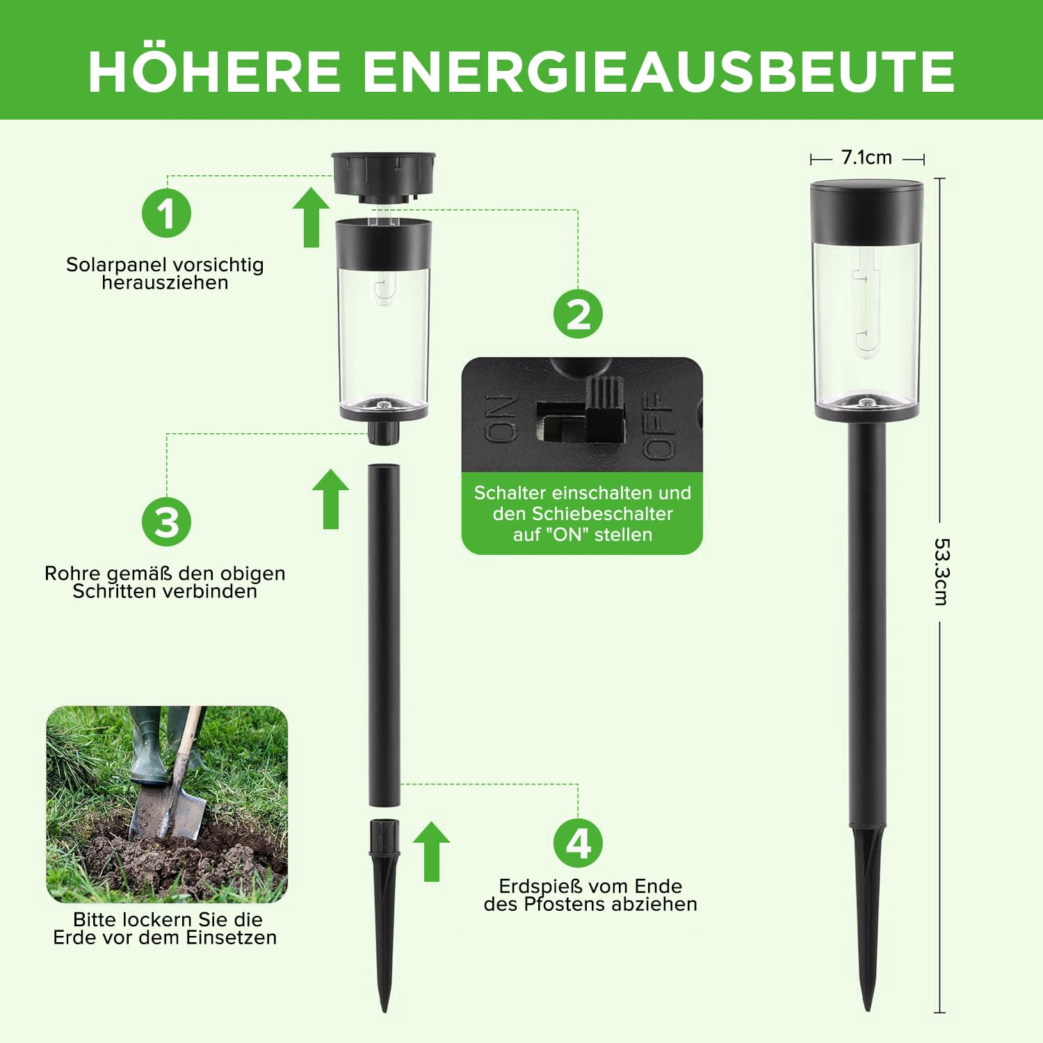 UME Solarlampen für Außen Garten, 3000K Warmweiß Solar Gartenleuchten, IP65 Wasserdicht Wegeleuchte Beleuchtung Deko für Hof, Weg, Terrasse, Rasen (6 Stück)