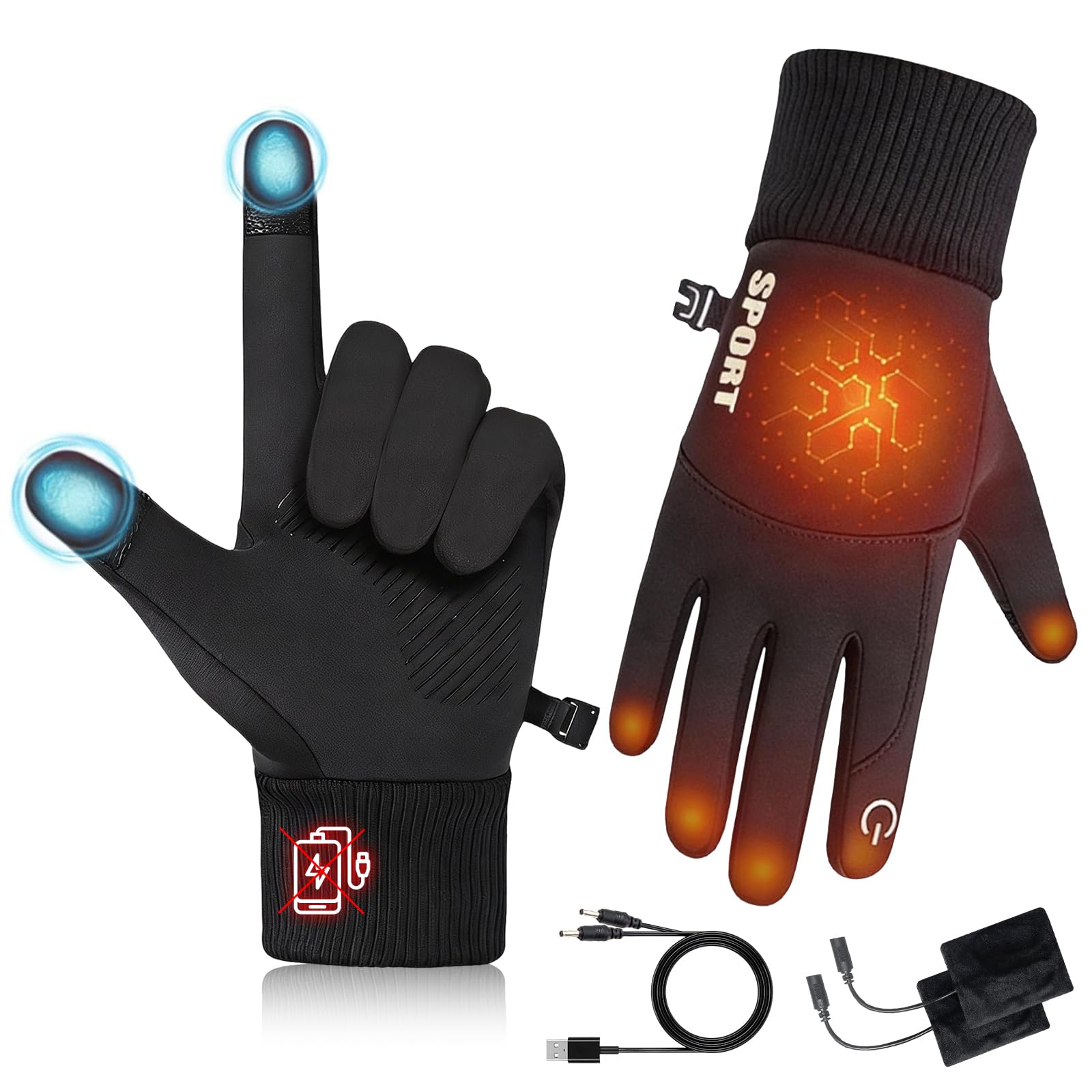USB Heated Gloves for Men Women,3M Rechargeable Electric Touchscreen Heated Gloves for Motorcycle, Cycling, Winter Hand Warmers Gloves Gift for Outdoor Golf Hiking (XL)