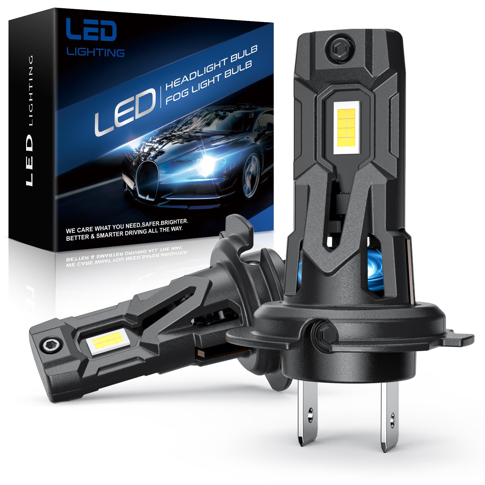 Bardzo wydajna żarówka LED H7 6500K 100 W, zimna biel, wentylator chłodzący, rozmiar 1:1 w stosunku do halogenu, bez migotania, instalacja typu „Plug & Play”, ponad 60 000 godzin pracy, IP68, 2 szt