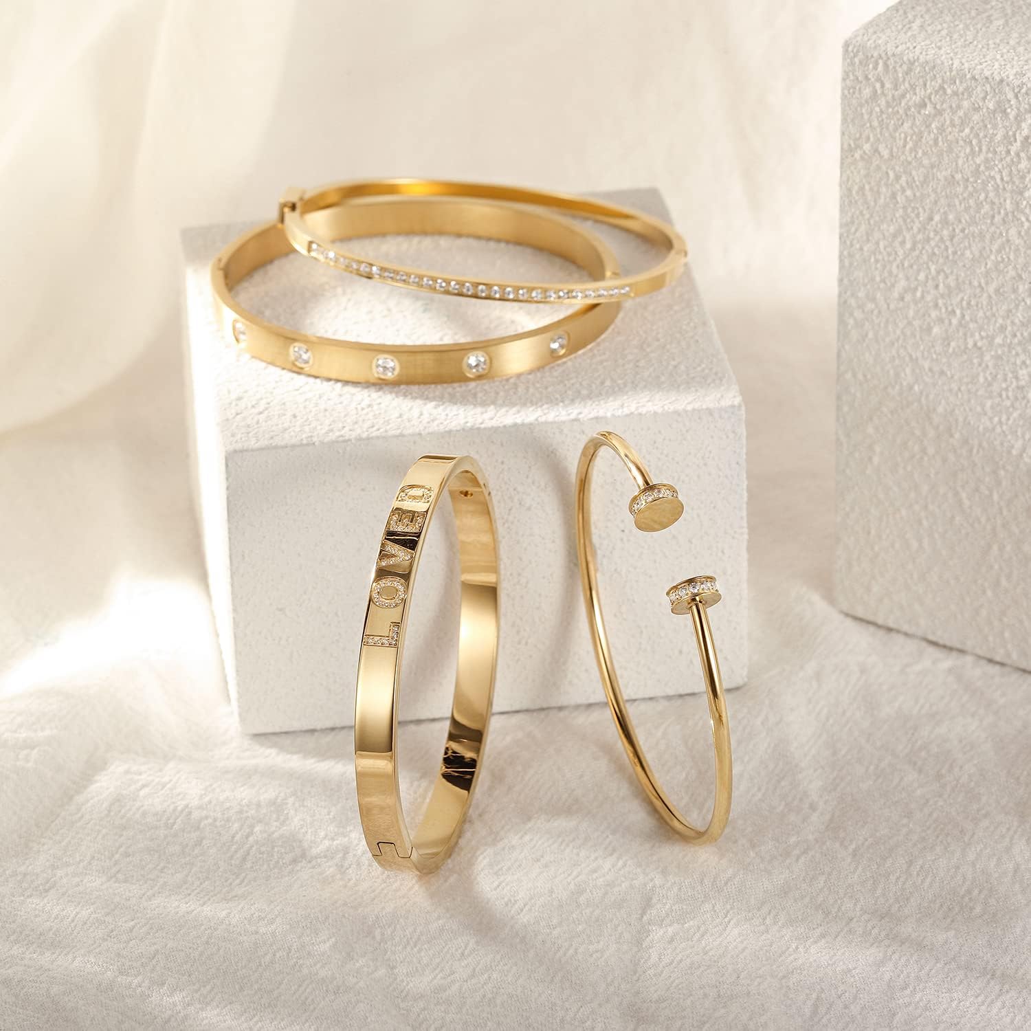 5 Crystal Diamond Classic Cuff Bangle Chunky Bracelet Clasp Wristband Bracelet for Women Zirconia Diamond Simplicity Polished Friendship Bangle for Men Jewelry - Image 5