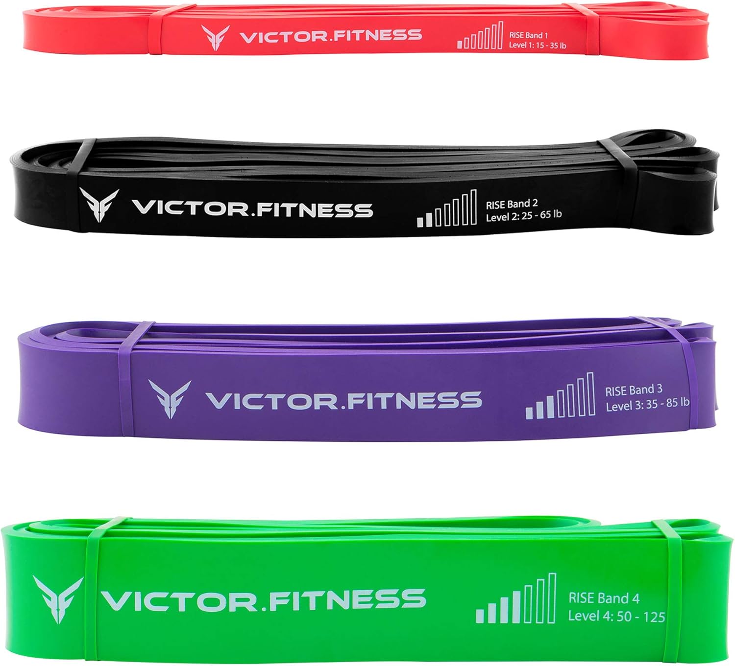 Rise Bands 1-4 (15-125lbs) Heavy-Duty Exercise Resistance Band for Physical Therapy, Fitness, Muscle Development, Rehab, Mobility, Stretching, and More - RISEband Levels 1-4