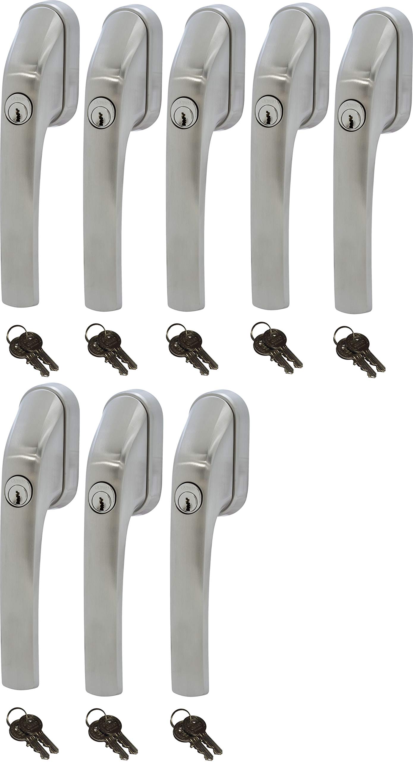 ABUS FG300 ER, abschließbarer Fenstergriff in Edelstahl-Optik, im Set 8 Stück alle gleichschließend AL0089 mit insgesamt 16 Schlüssel