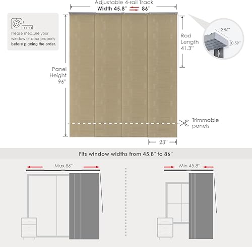 Miniatura 4 de GoDear Design Panel deslizante ajustable de lujo de 45.8 a 86 pulgadas de ancho x 96 pulgadas de alto, persiana extensible para puerta corrediza de