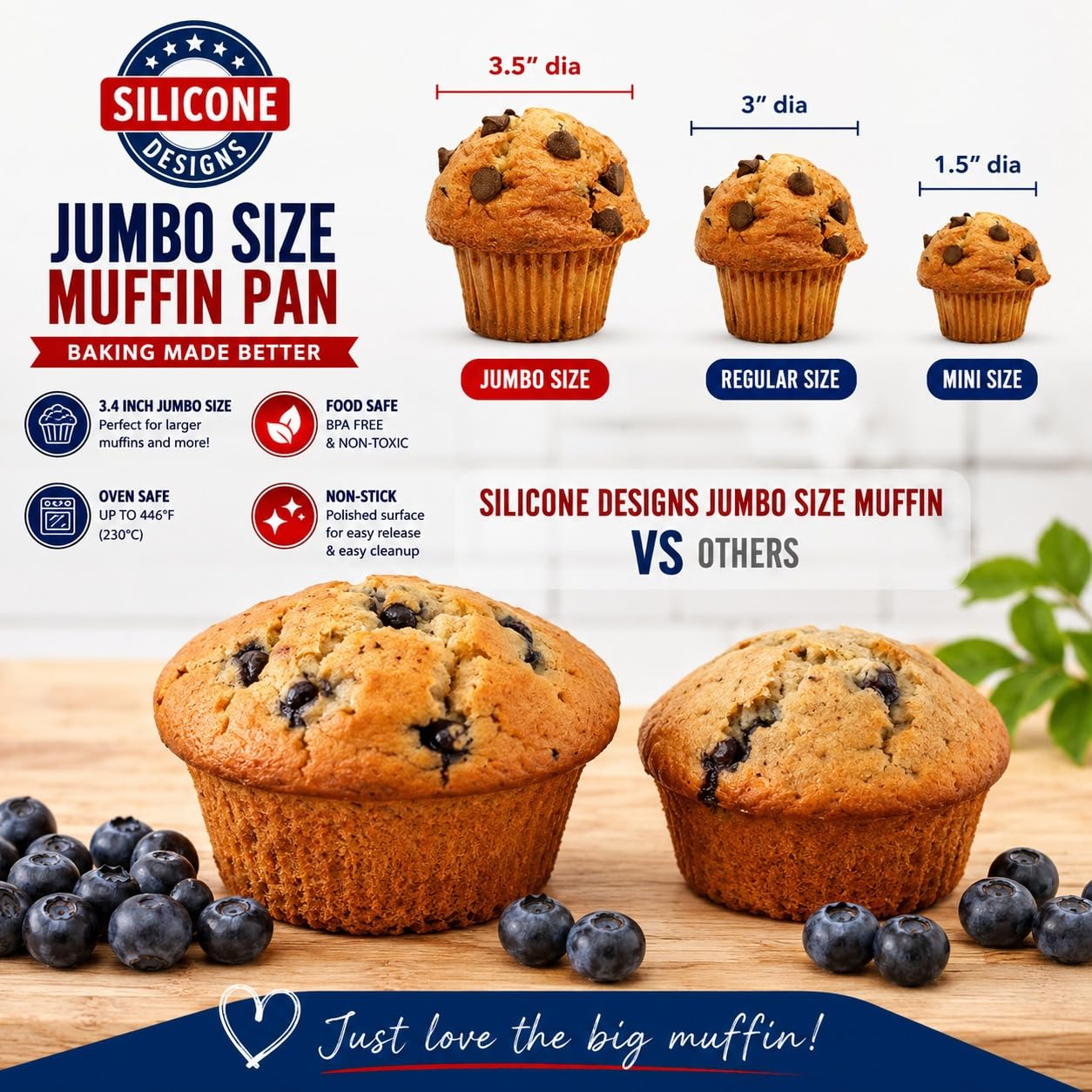Texas - molde de Silicona para magdalenas, muffin y cupcakes, para 6 magdalenas grandes, uso comercial, con libro electrónico de recetas (idioma español no garantizado)