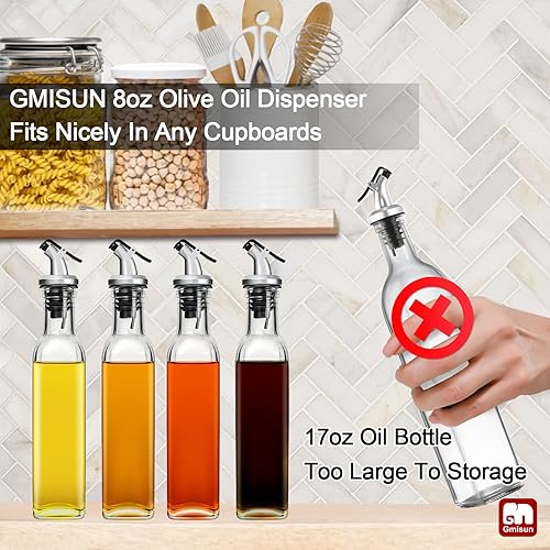 Miniatura 8 de GMISUN - Dispensador de aceite y vinagre de 8 onzas botella dispensadora de aceite de oliva superior a prueba de fugas para cocina tarro de vidrio