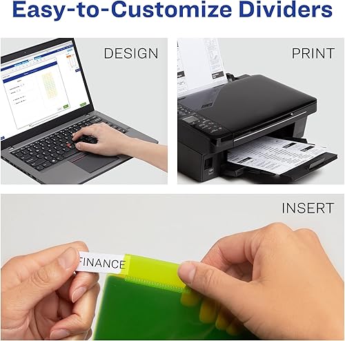 Miniatura 4 de Avery Divisores para carpetas de 3 anillas, separadores de carpetas de plástico con 5 pestañas, bolsillos, pestañas grandes insertables, multicolor,