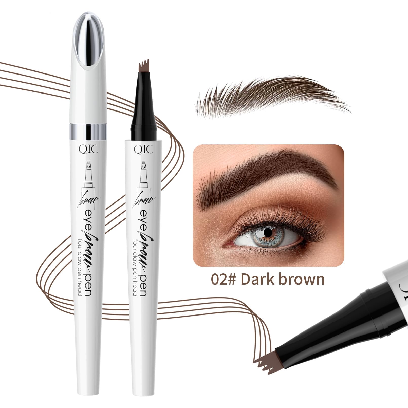 Magic Eyebrow Pencil with 4 Micro-Fork Tip Long-lasting Waterproof Eyebrow Pen and Smudgeproof Brow Pen,Creates Natural Looking Defined Eyebrows(Dark Brown) - Image 2