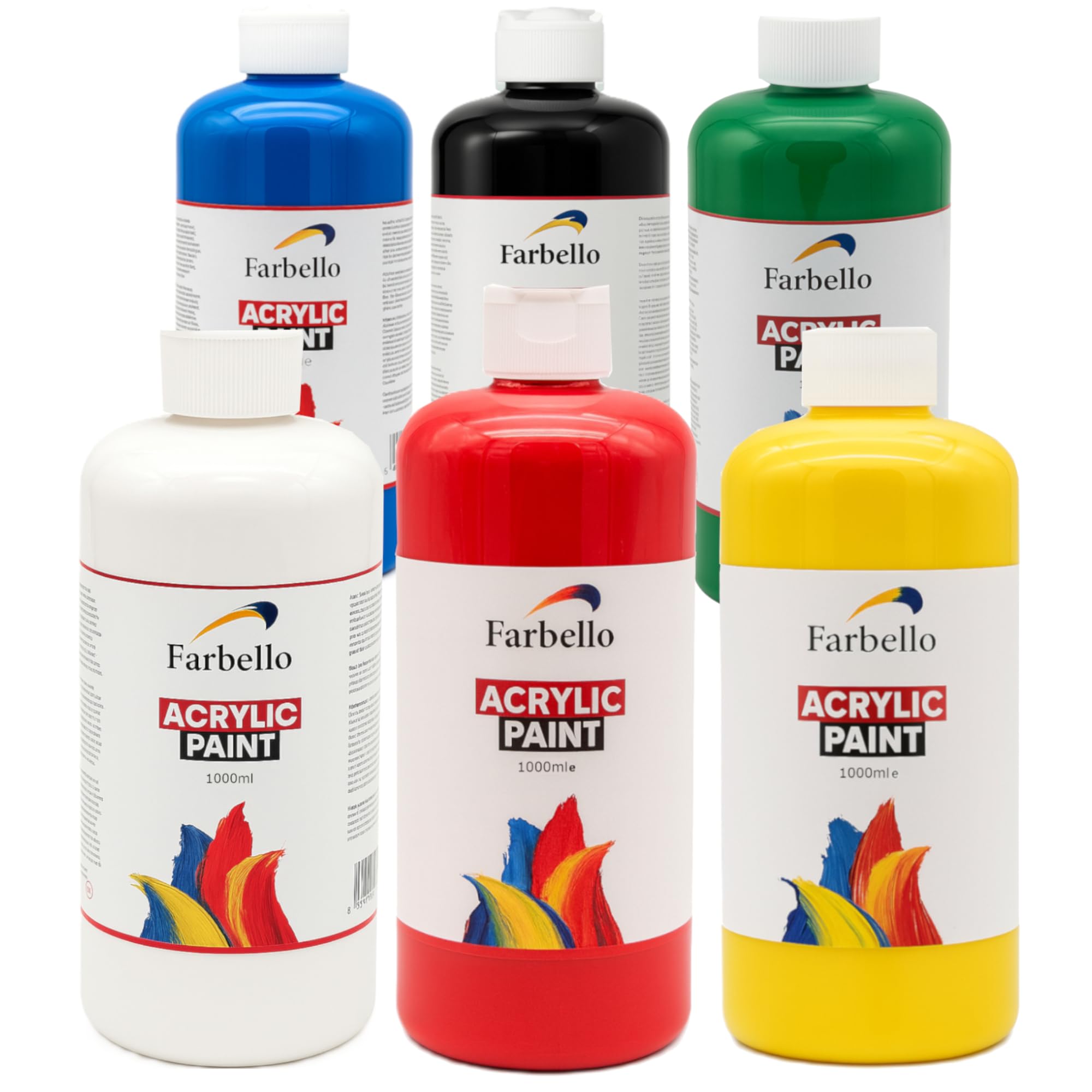 Juego de 6 pinturas acrílicas de 1000 g cada una, a base de agua, resistente al agua y altamente pigmentadas, kit de pinturas acrílicas para madera, lienzo, tela, piedra, 6 x 1000 g