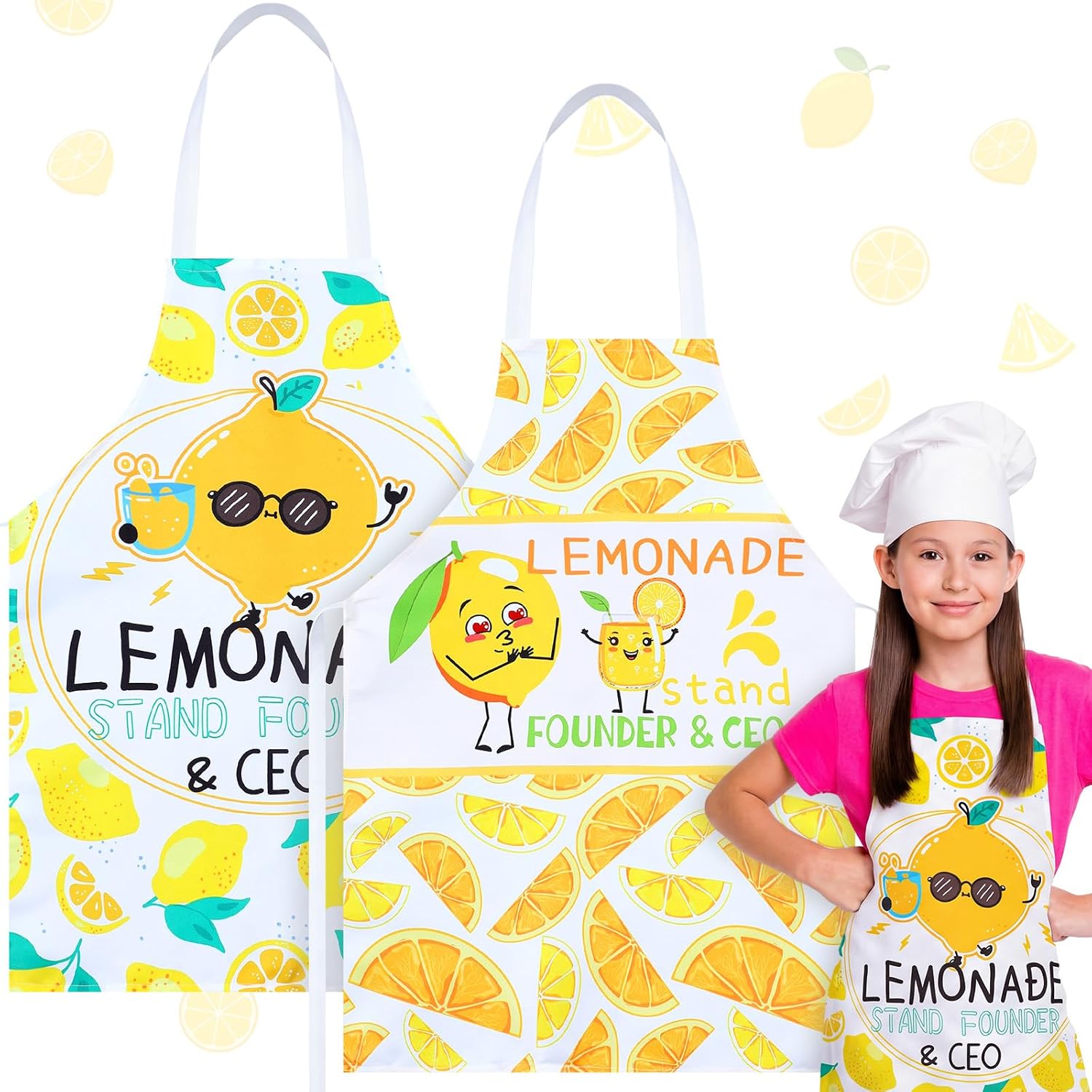 HunnmingRe 2 Pcs Lemonade Stand Apron for Kids Waterproof Lemon Apron for Boys and Girls Children's Lemonade Stand Supplies Summer Lemon Party Decor Cooking Baking Painting Gift for Kids Teens