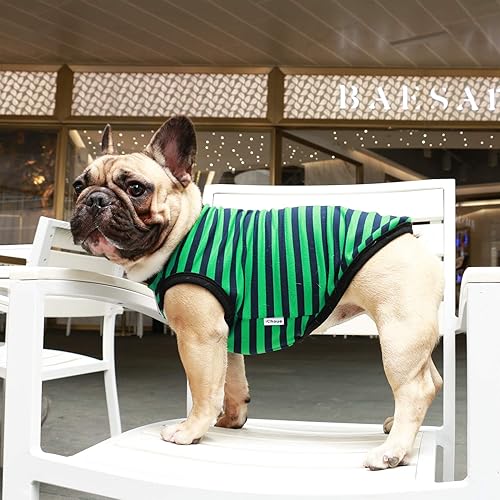 Miniatura 7 de iChoue Bulldog francés 100% algodón transpirable a rayas, chaleco de Halloween para perros medianos, camisetas sin mangas, carlino francés, boston,