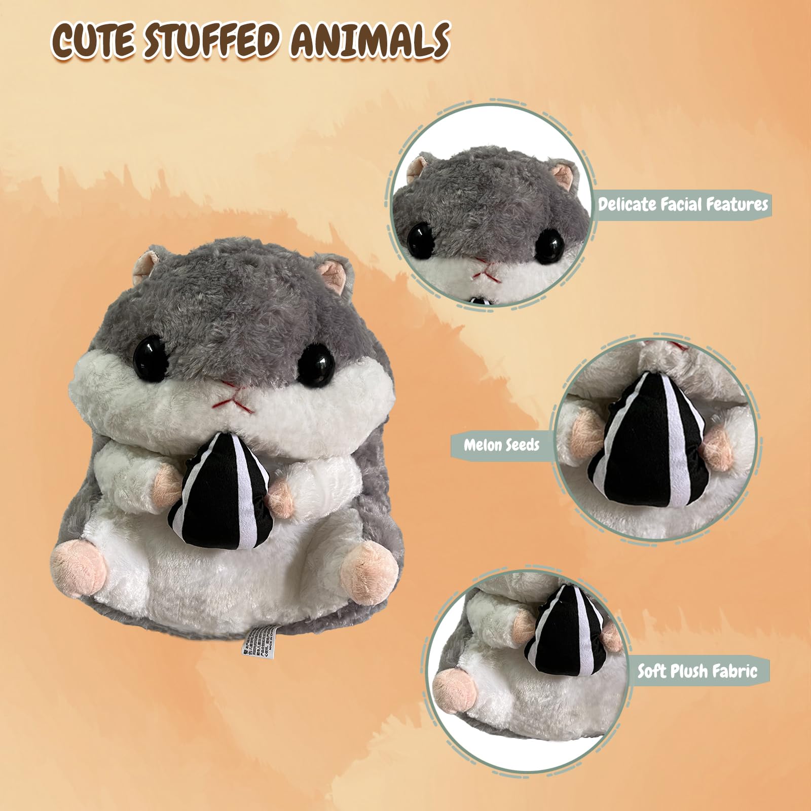Arkdorz Cute Hamster Plush Toy,15.7inch Hamster Stuffed Animal Plush Pillow,Soft Stuffed Toy Birthday for Kids Boys Girls (Grey)