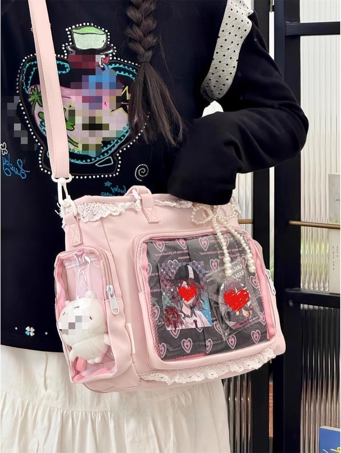 Lolita Ita Bag Clear Display DIY Bag ita tote bag pin display with Insert large messenger bag Kawaii Anime lace trim bag - Image 7