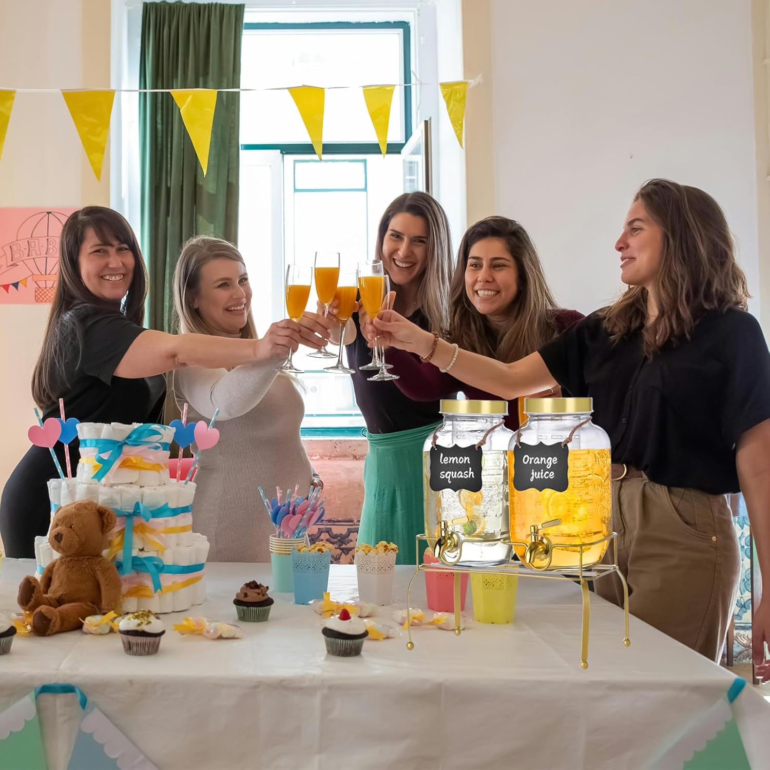 Set of 2 Size 1 Gallon Glass Drink Dispenser Set of 2 – Drink Dispensers for Parties, Christmas, Beverage Dispenser with Stand & 100% Leakproof Spigot, Ideal for Lemonade, Juice, Laundry Detergent Dispenser