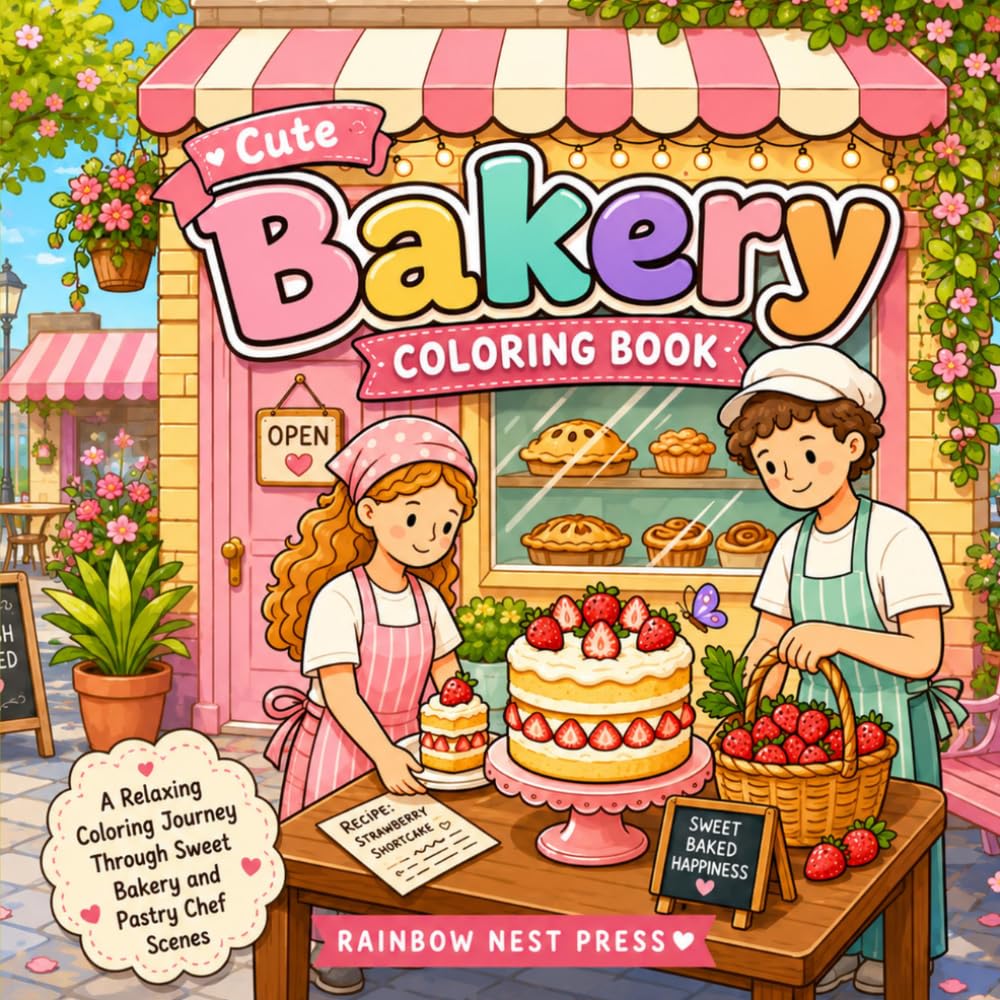 Cute Bakery Coloring Book: A Relaxing Coloring Journey Through Sweet Bakery and Pastry Chef Scenes
