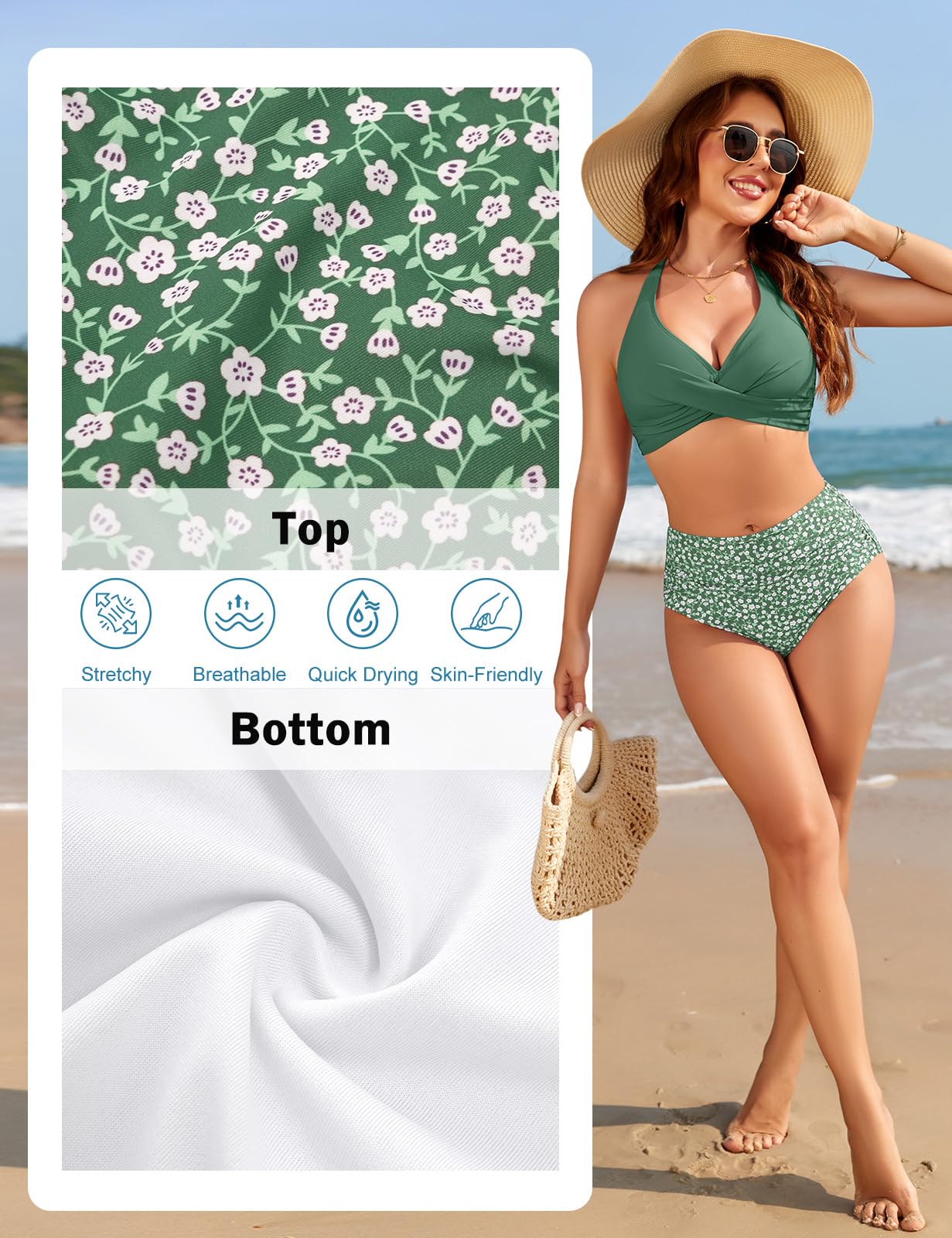 UMIPUBO Maillot De Bain Femme 2 Pieces Taille Haute Gainant Ventre Plat Cache Ventre Col En V Sexy Haut Sans Bretelles Haut À Dos Nu Rembourré Ado Fille Bikini