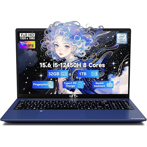 NIMO 15.6" FHD lPS-Business-Laptop, 8 Cores Intel i5-12450H 32GB RAM 1TB SSD (Beat i7-11800H, Up to 4.4 GHz) Student Computer with 100W Type-C Fingerprint Backlit Keyboard WiFi 6 BT5.2 Win 11