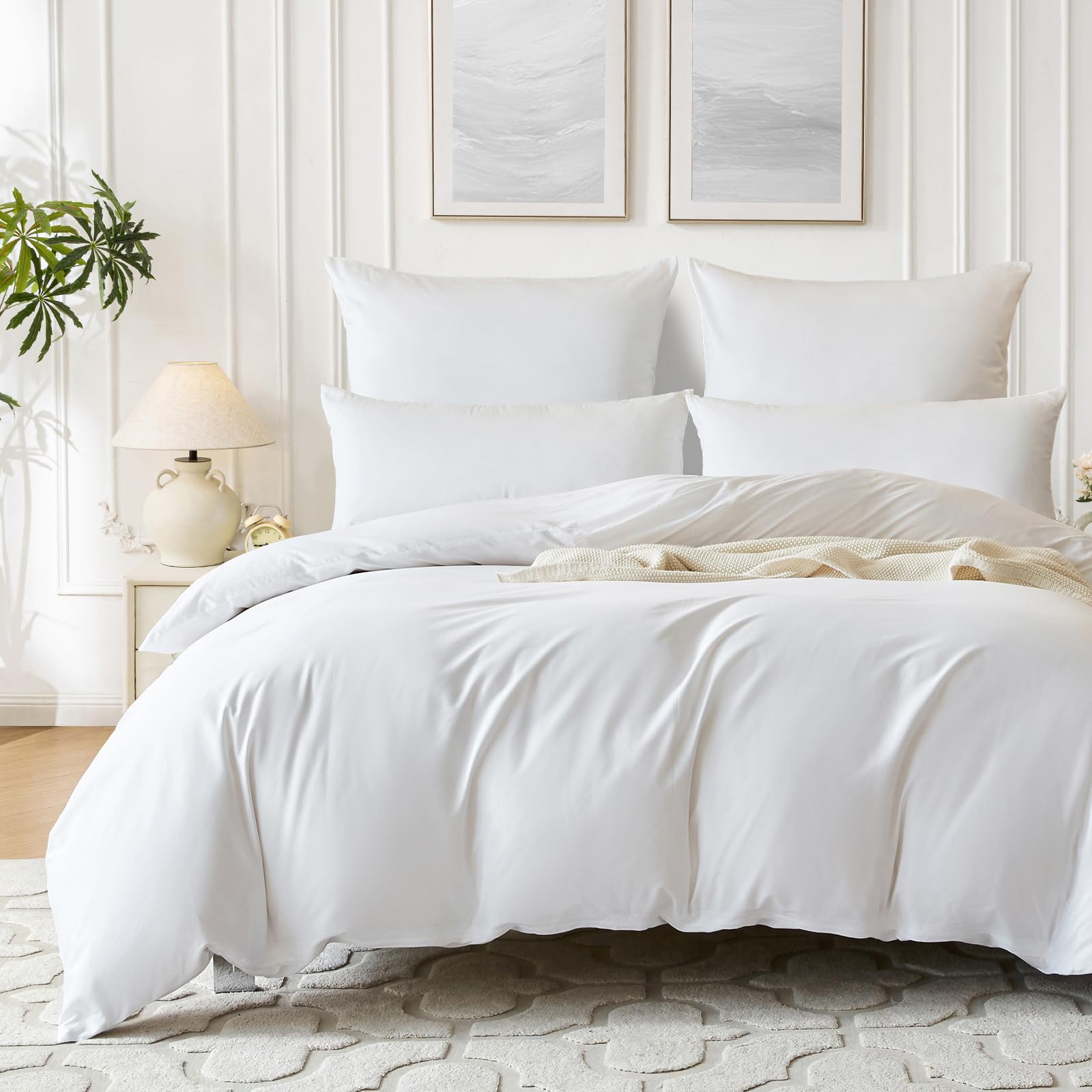 Housse de couette 240x260 en satin de coton d'Egypte blanc SOULFUL de qualite hoteliere
