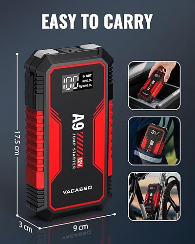 Miniatura 9 de Arrancador de batería VACASSO A9 de 4000 A, portátil (7L de gasolina4L diesel), paquete de arrancadores de batería de coche de 12 V, arranque con