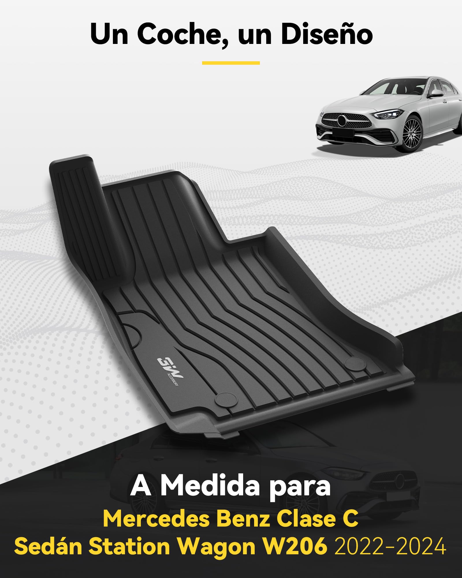 3W Alfombrillas de Coche y Maletero para Mercedes Benz C Clase Sedán/Station Wagon W206 2022-2025, TPE Alfombrillas para Todo Tipo de Clima para Benz C Clase la 1ª y 2ª Fila Juego Completo, Accesorios
