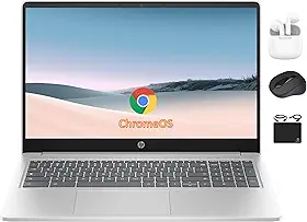 HP Laptop Chromebook HD de 15,6 polegadas para estudantes de negócios, processador Intel N200 quad-core, 8 GB de RAM, armazenamento de 320 GB (eMMC de 64 GB + cartão de 256 GB), webcam, WiFi, bateria