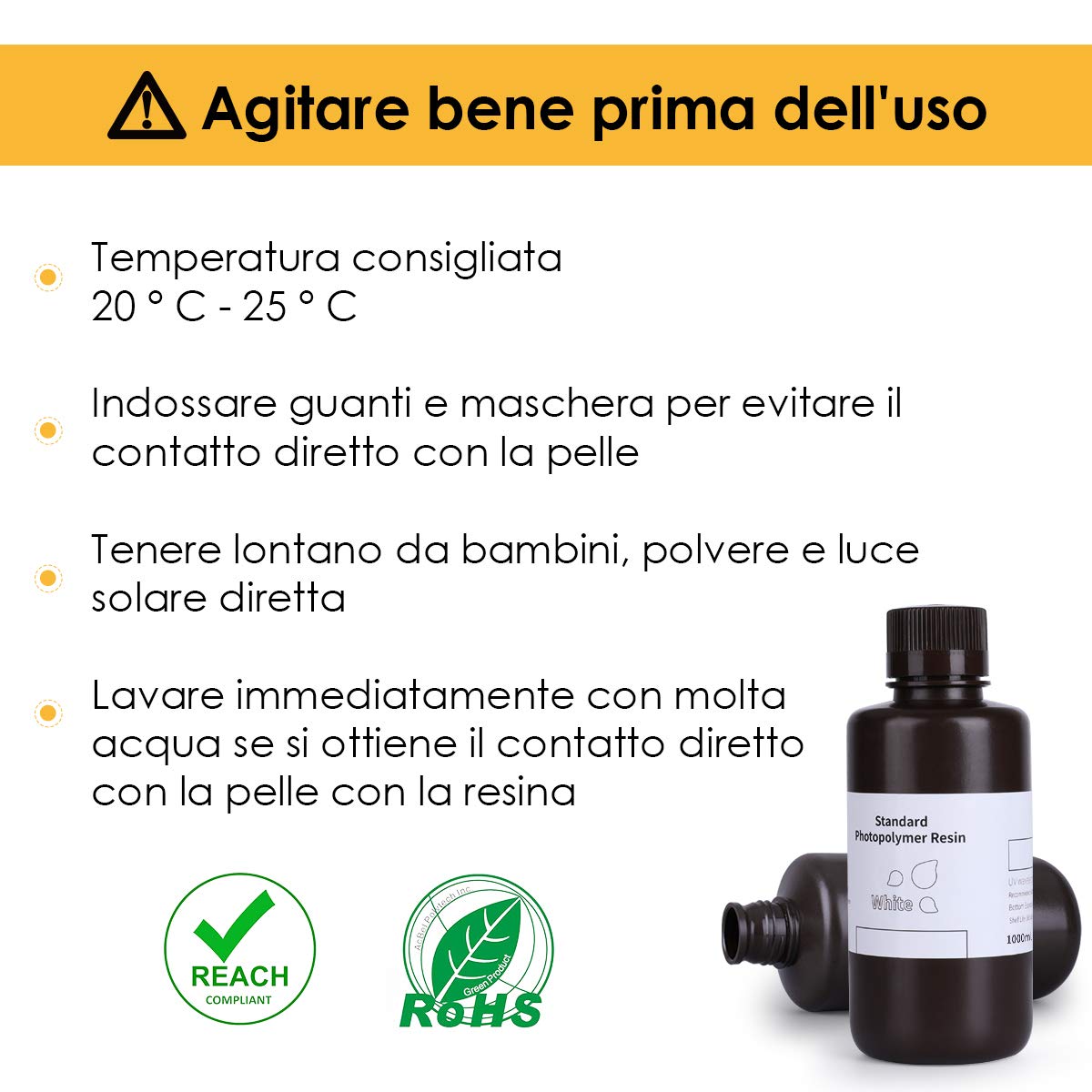 ELEGOO Stampante 3D Resina veloce LCD 405nm Resina fotopolimerizzante UV Resina fotopolimerica standard per stampa 3D LCD Bianco 1000g