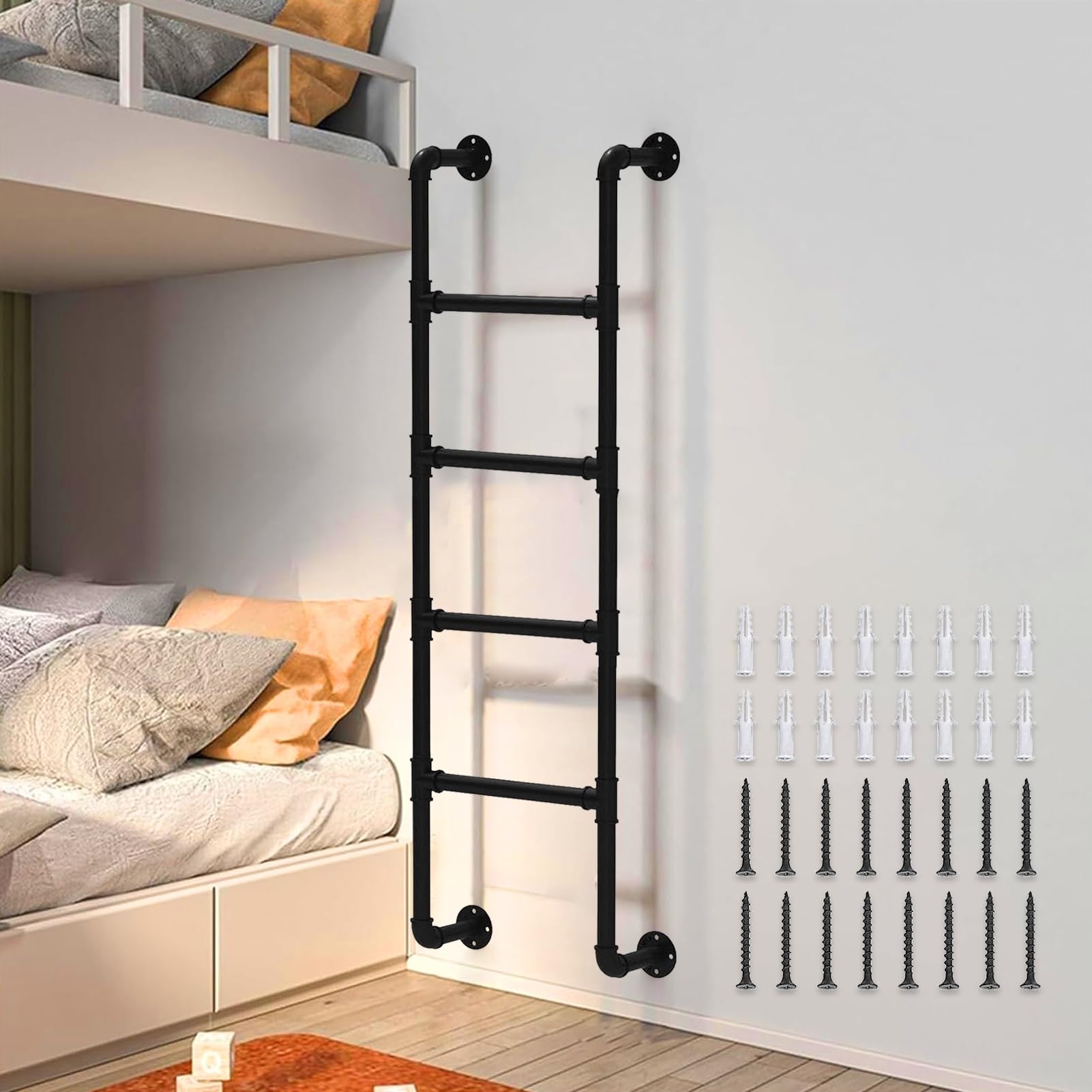 Wandmontage-Leiter Aus Metall - Höhenverstellbar Für Bett, Dachboden & Keller