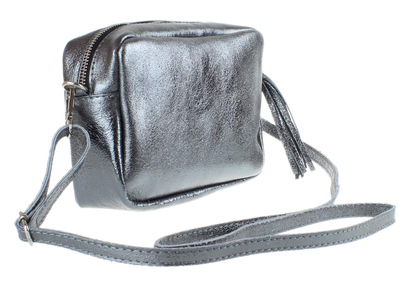 Girly HandBags Womens Tassel Plain Crossbody Bag (Pewter)