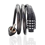 Long Coiled Security Resettable Combination Bike Cable 4 Digit Lock, Anti-Theft Accessories for Mountain and Road Bike, Electric Bicycle, Scooter, 32 inch