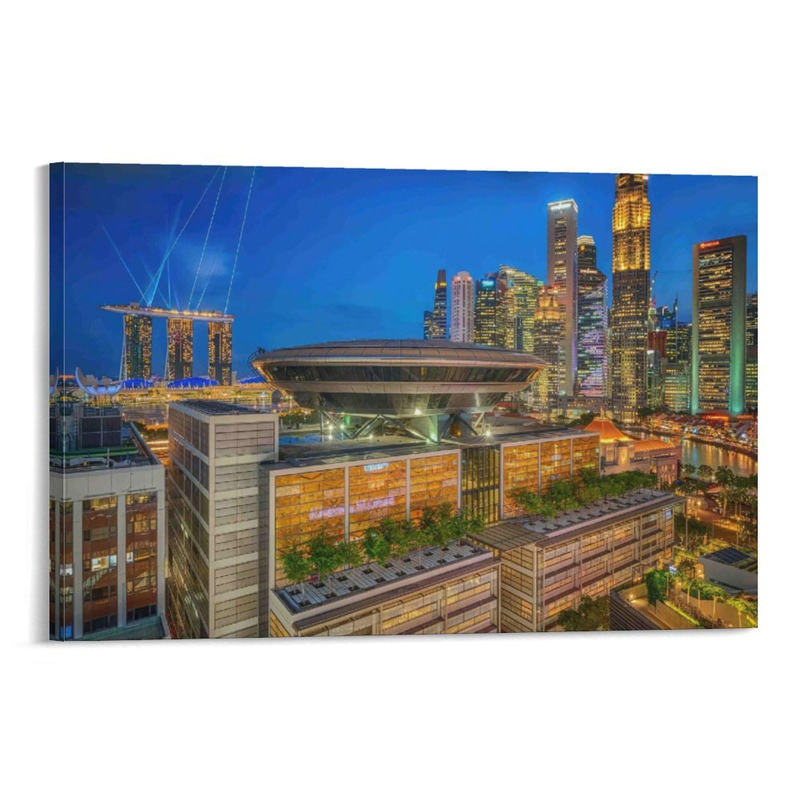 CPLVKWRQJ Singapore Skyline Night Individual Singapore City Skyline at Glowing Night Framed Canvas Art - Office Wall Decor Multi-Purpose Fade Resistant Statement Piece 08x12inch(20x30cm)