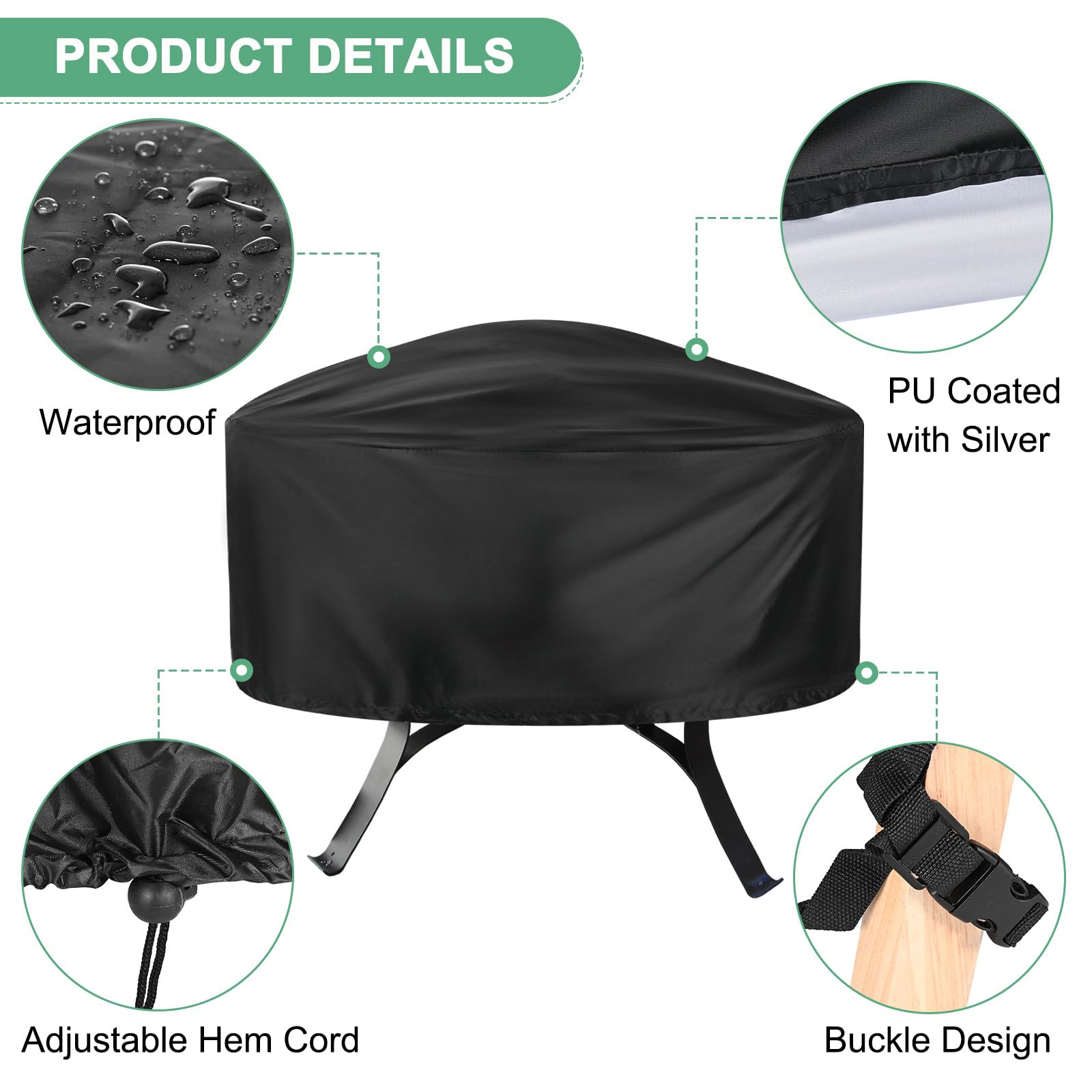 M METERXITY Round Outdoor Fire Pit Cover, 48" x 18" (Dia x H) Patio Fire Pit Table Cover - Image 2