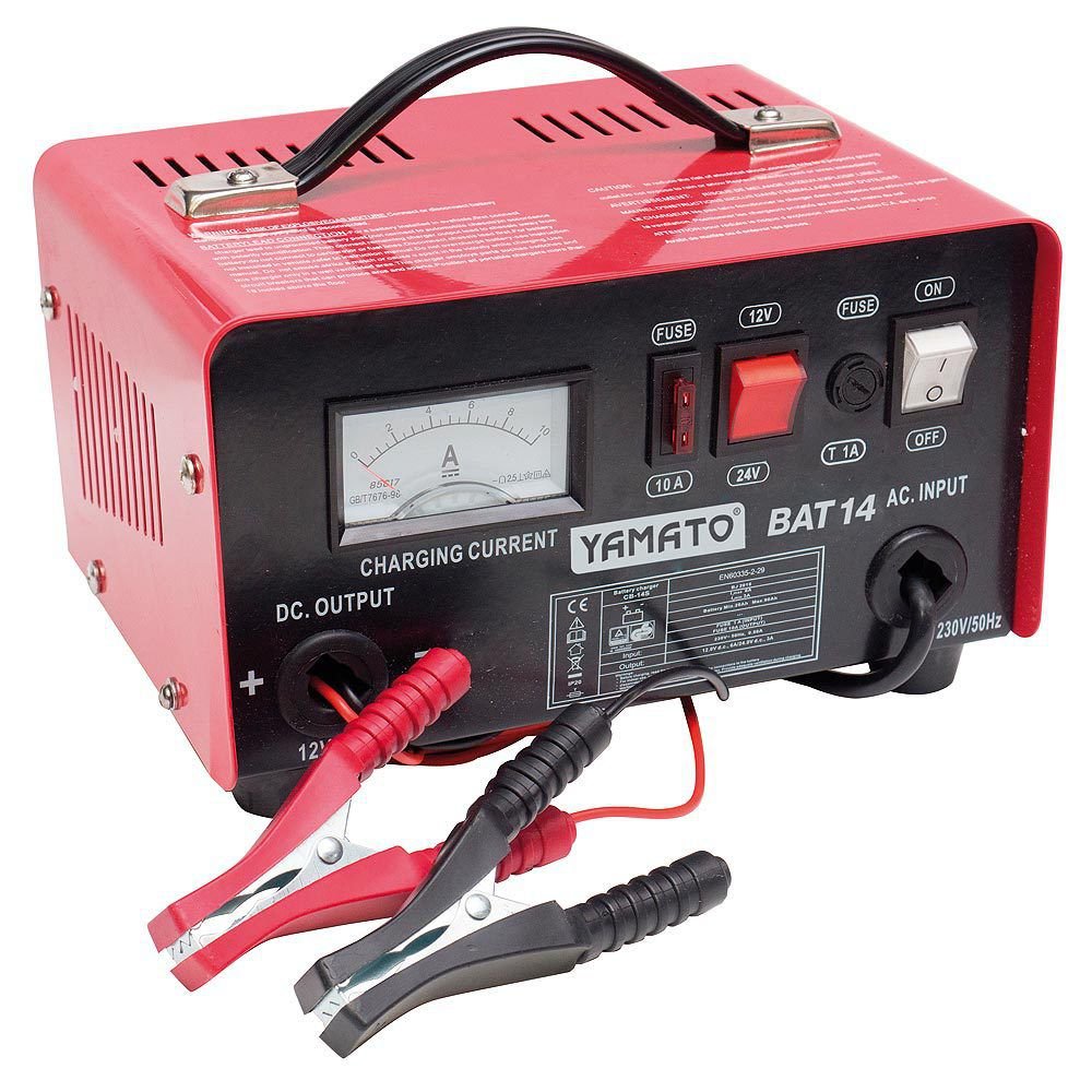 YAMATO BAT 14 - Caricabatterie da auto e moto, 12V e 24V, potenza 105W, corrente di carica 0,56A, carica corrente nominale 6A / 3A, peso 4,50 kg.