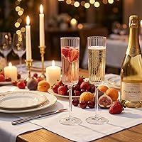 Vista 6 de Paquete de 36 copas de champán de plástico transparente, copas de champán desechables acanaladas de 6 onzas, copas de mimosa vintage transparentes